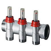 Запорный коллектор FAR 1"(ВР-НР) с расходомер., 3отв. М24х19