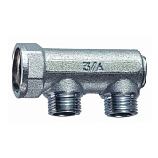 Коллектор концевой FAR 3/4"ВР с 2 отвод. 1/2"НР, межосев.36мм