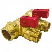 Коллектор НР 2 выхода 1"х1/2" TIEMME NINO с шаровым краном латунный 