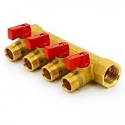 Коллектор НР 4 выхода 3/4"х1/2" TIEMME NINO с шаровым краном латунный  