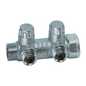 Запорный коллектор FAR 1" (ВР-НР) с 2 отв. 1/2" НР (межосев. 45 мм), плоск.присоед.