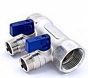 Коллектор НР 2 выхода 1"х1/2" TIEMME NINO с шаровым краном никелированный 