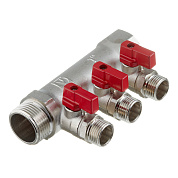 Коллектор 3 выхода 1"х1/2" VALTEC с отсекающими шаровыми кранами латунный 