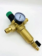 Фильтр магистральный промывной для ГВС TIM - 1/2" (100мкм) с редуктором и манометром латунный корпус