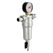 Фильтр магистральный промывной UNI-FITT 1/2" х 3/4" с редуктором, слив. шаровым краном и манометром