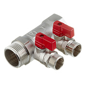 Коллектор 2 выхода 1"х1/2" VALTEC с отсекающими шаровыми кранами латунный 