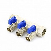 Коллектор НР 3 выхода 3/4"х1/2" TIEMME NINO с шаровым краном никелированный 
