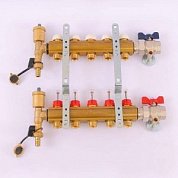 Коллектор для теплого пола TIEMME 1"x3/4"ЕК на 5 выходов с расходомерами