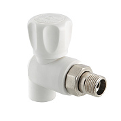 Кран шаровый угловой 25 х 3/4" (НР) со сгоном VALTEC белый