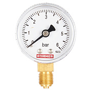 Манометр радиальный D = 50 мм, подключение 1/4", до 6 бар, ROMMER