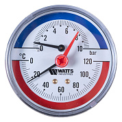 Аксиальный термоманометр WATTS d=80 мм, до 120'С, до 10 бар F+R818