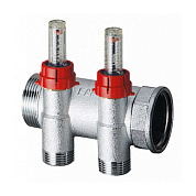 Запорный коллектор FAR 1"(ВР-НР) с расходомер., 2отв. М24х19