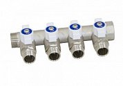 Коллектор НР 4 выхода 3/4"х1/2" TIEMME NINO с шаровым краном никелированный 