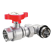 Кран шаровой 1"ВР х 1"НР с угольником, хром., красная ручка FAR