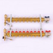 Коллектор для теплого пола TIEMME 1"x3/4"ЕК на 10 выходов с расходомерами