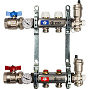 Распределительный коллектор из нерж. стали STOUT в сборе 1" х 3/4" 2 выхода без расходомеров