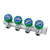 Коллектор FAR 3/4"х1/2" 4 выхода под конус хромированный с вентилями