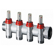 Запорный коллектор FAR 1"(ВР-НР) с расходомер., 4отв. М24х19