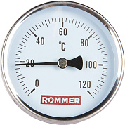 Термометр биметаллический, до 120°С, D = 80 мм, подкл. 1/2", с погружной гильзой 75 мм, ROMMER