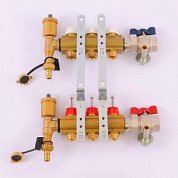 Коллектор для теплого пола TIEMME 1"x3/4"ЕК на 3 выхода с расходомерами