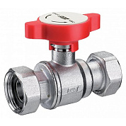 Кран шаровой 3/4"х3/4", хром., с 2 накид.гайками., красная ручка FAR