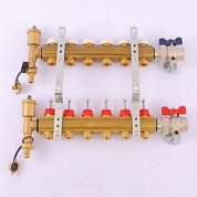 Коллектор для теплого пола TIEMME 1"x3/4"ЕК на 6 выходов с расходомерами